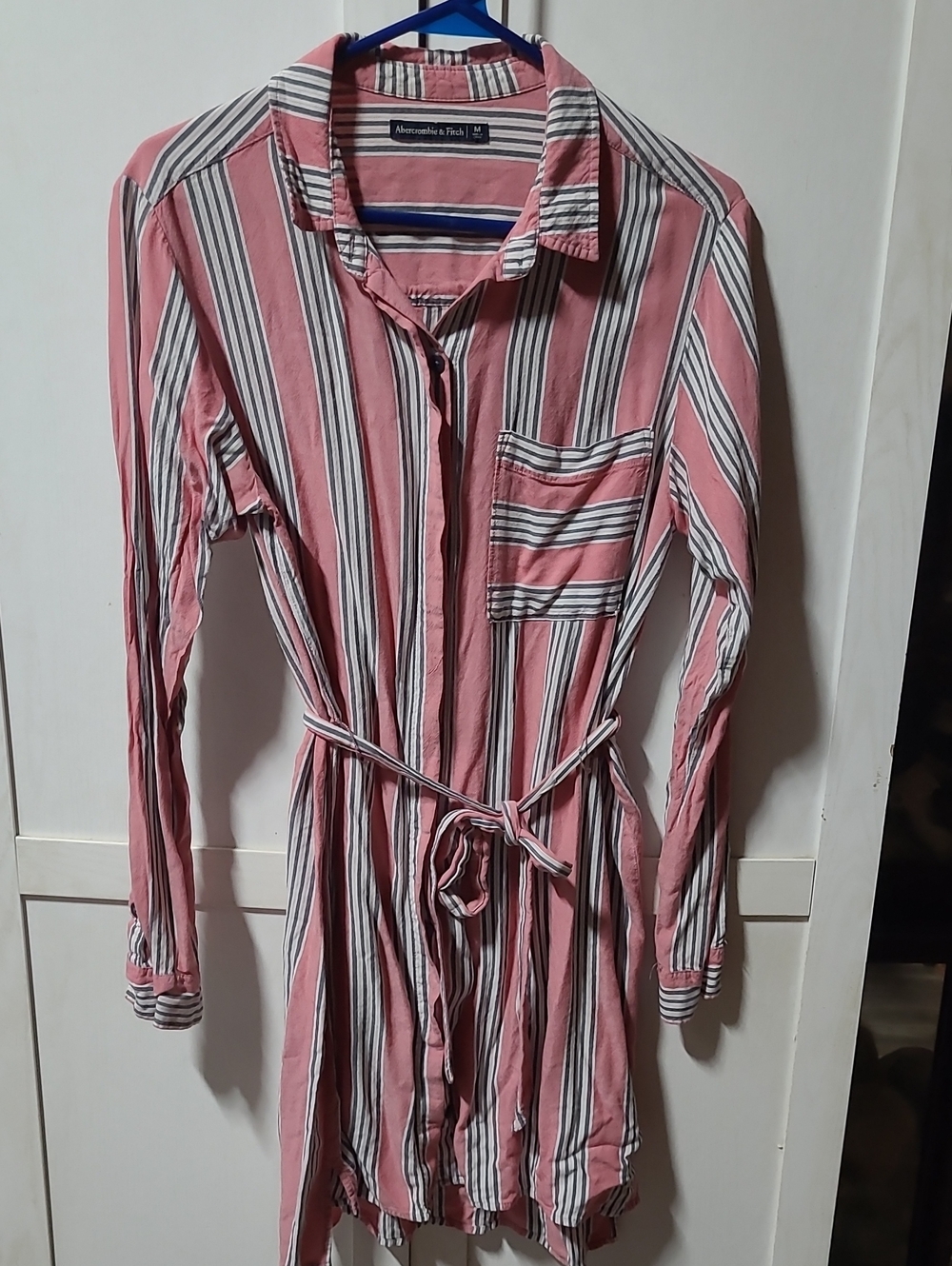 Abercrombie & Fitch Pink and White Vertical Stripe Shirt Dress Size M